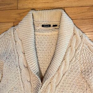 DENHAM cream chunky cable knit dolan cardigan, size small